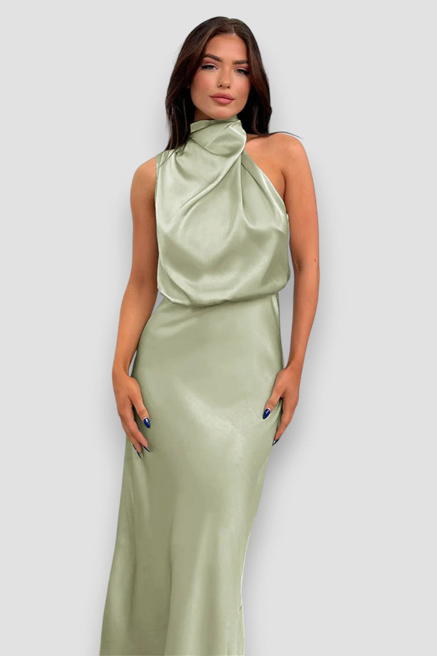 Gimonde – Vestido de Cetim com Decote Halter