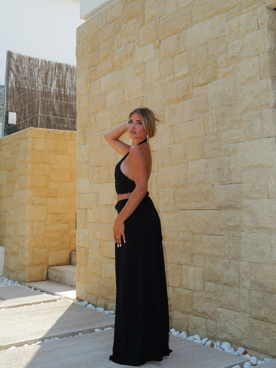 Conjunto de saia com decote halter preto