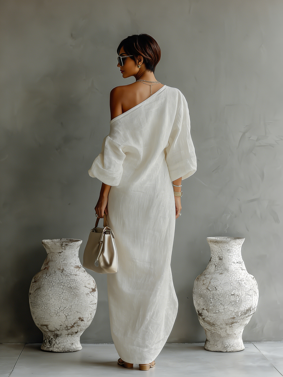 Bombarral – Vestido Maxi de Linho Marfim