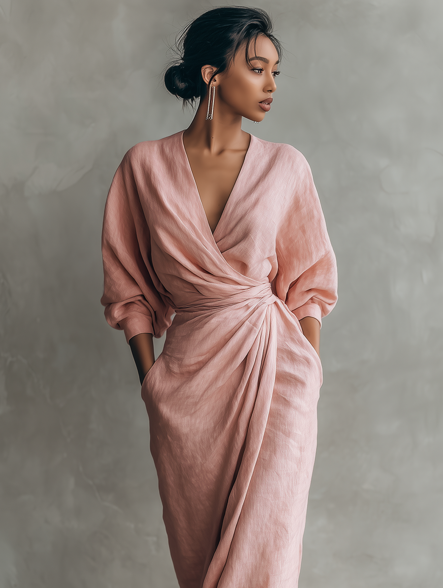 Vila Chã – Vestido Maxi de Linho com Decote em V