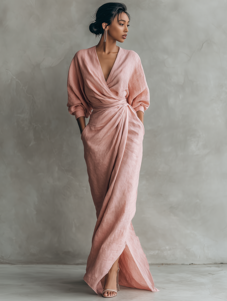 Vila Chã – Vestido Maxi de Linho com Decote em V