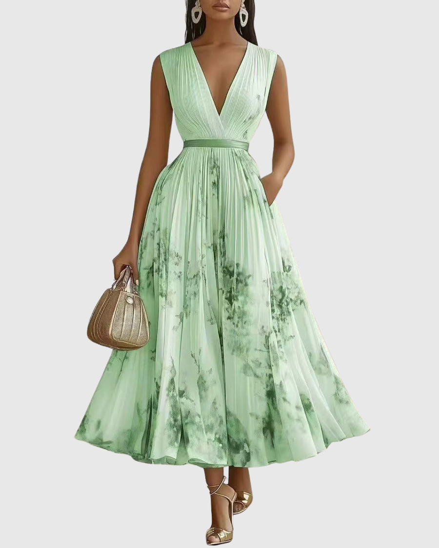 Mação – Vestido Maxi Plissado com Cinto