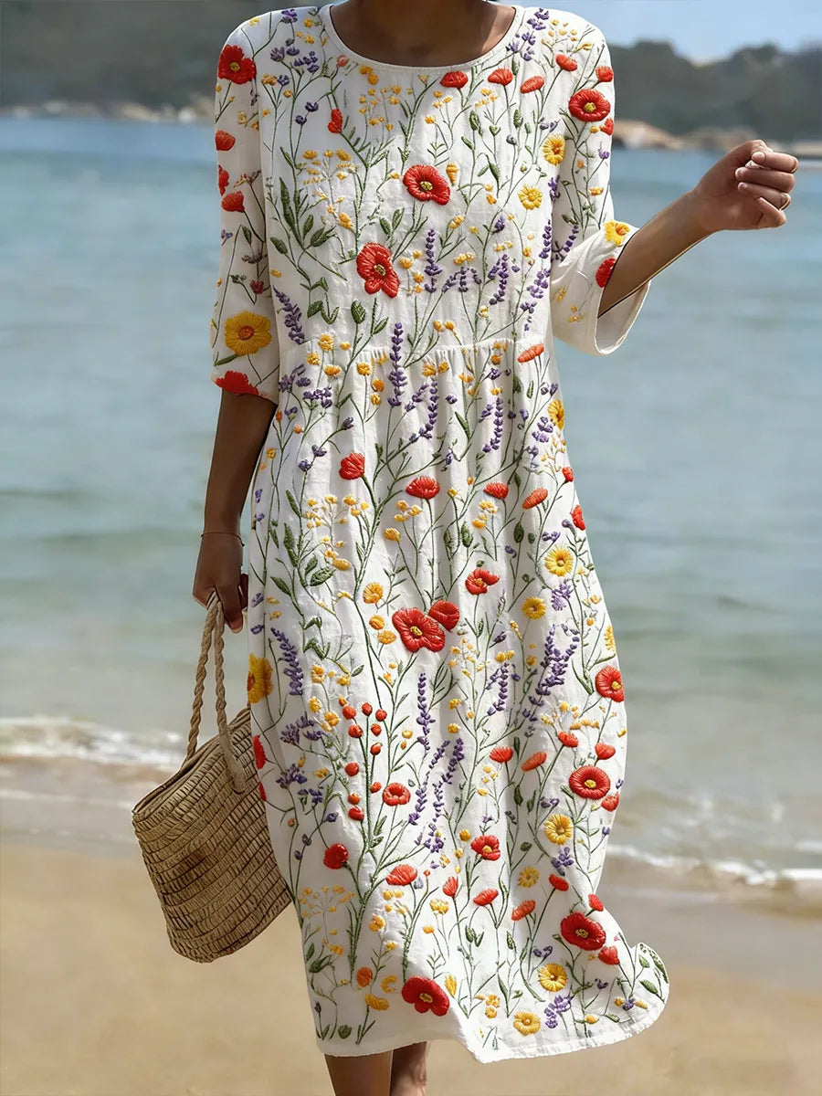 Ródão – Vestido Maxi Floral com Decote Redondo