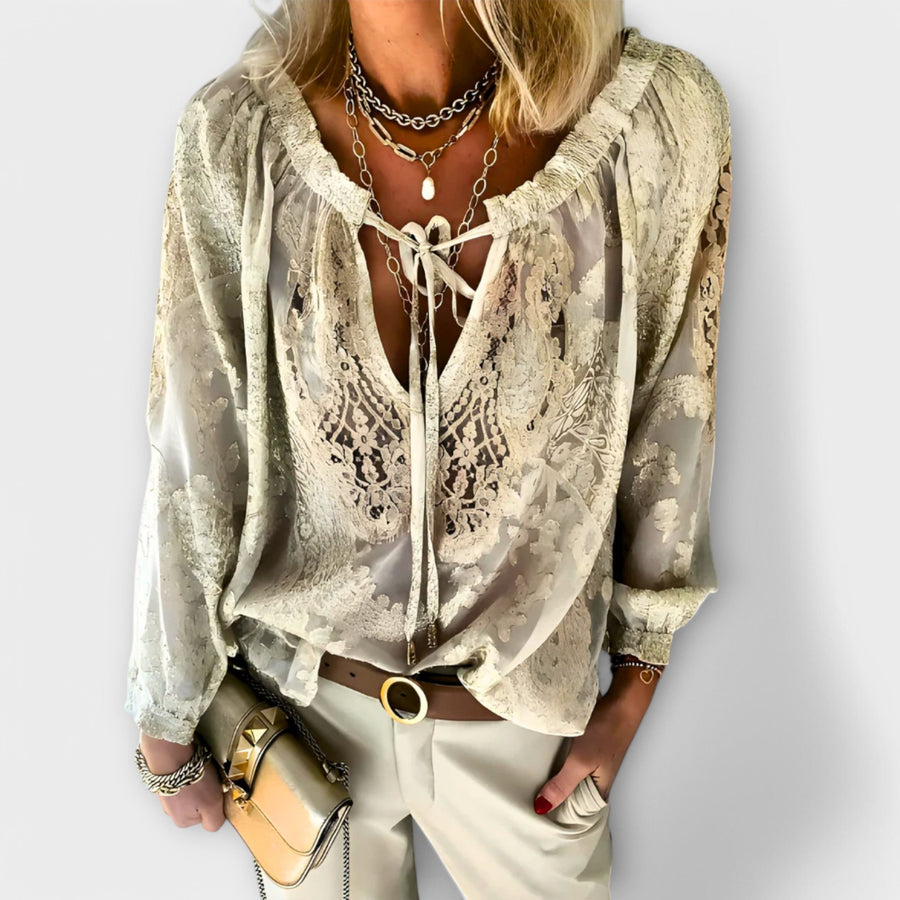 Alvares – Blusa de Renda com Gola de Laço