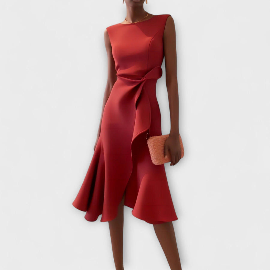 Selores – Vestido Midi Drapeado Assimétrico