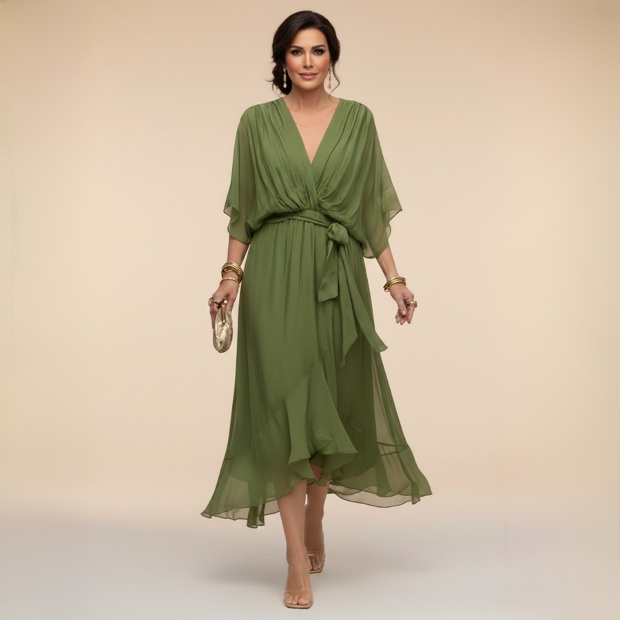 Sortes – Vestido de Chiffon com Decote em V