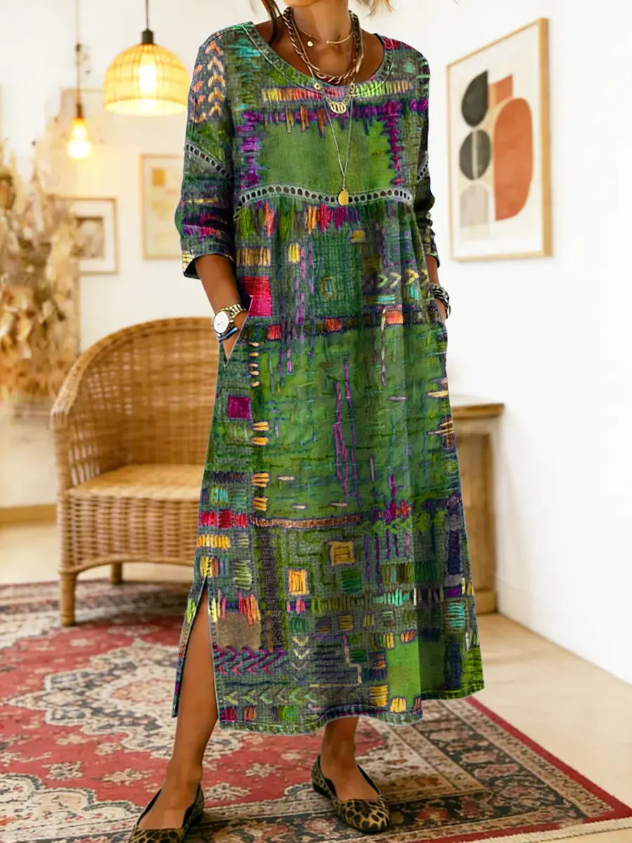 Boticas – Vestido de Ganga com Patchwork