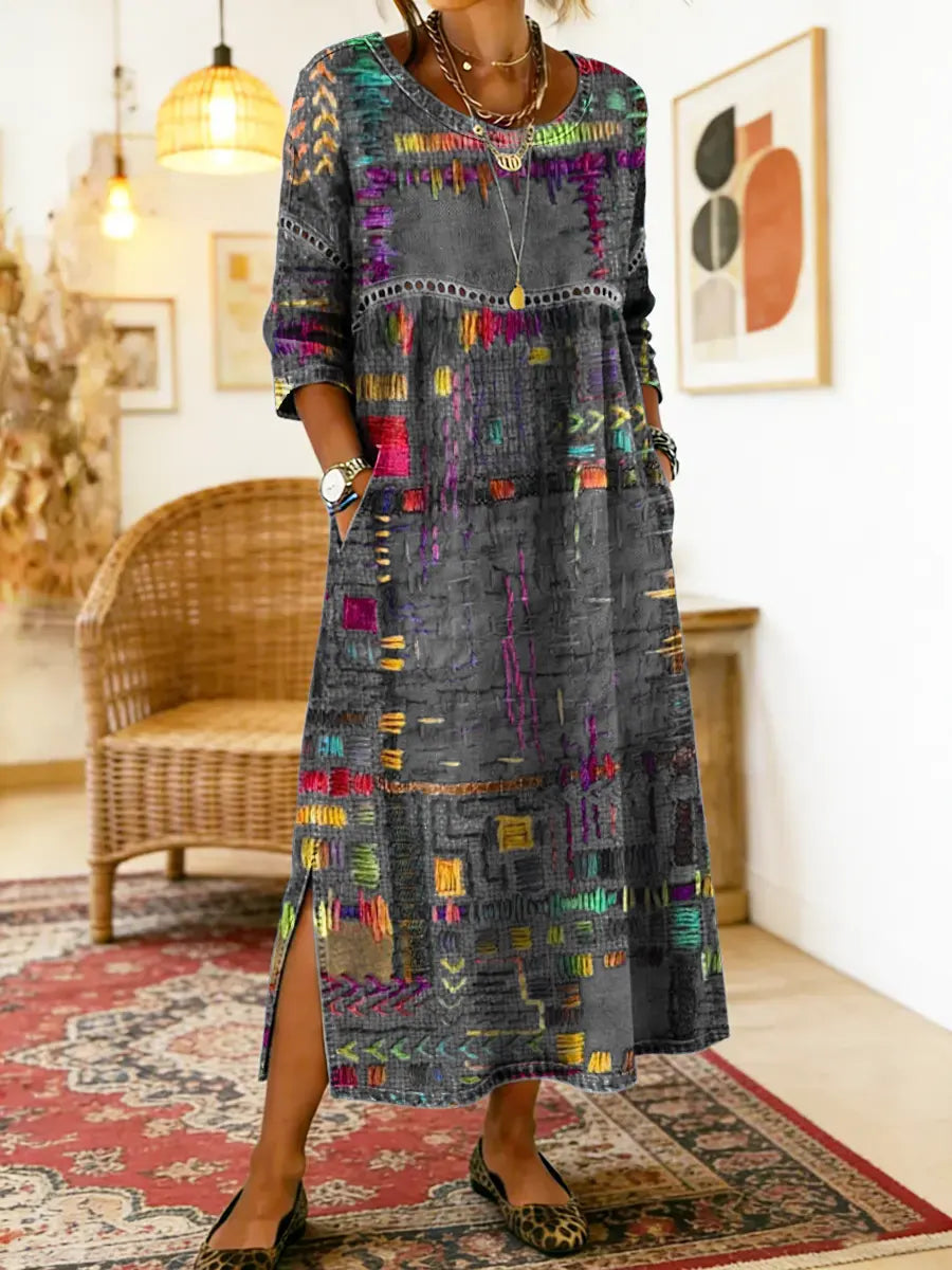 Boticas – Vestido de Ganga com Patchwork