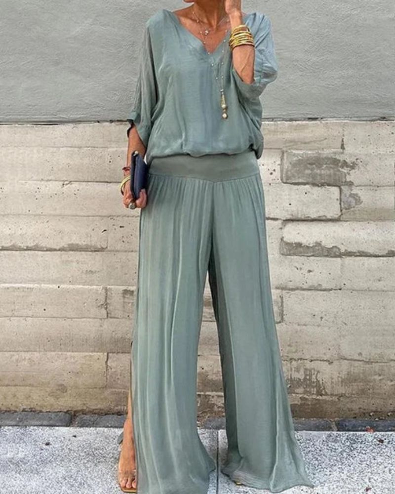Freineda – Conjunto de Blusa e Calças Fluido