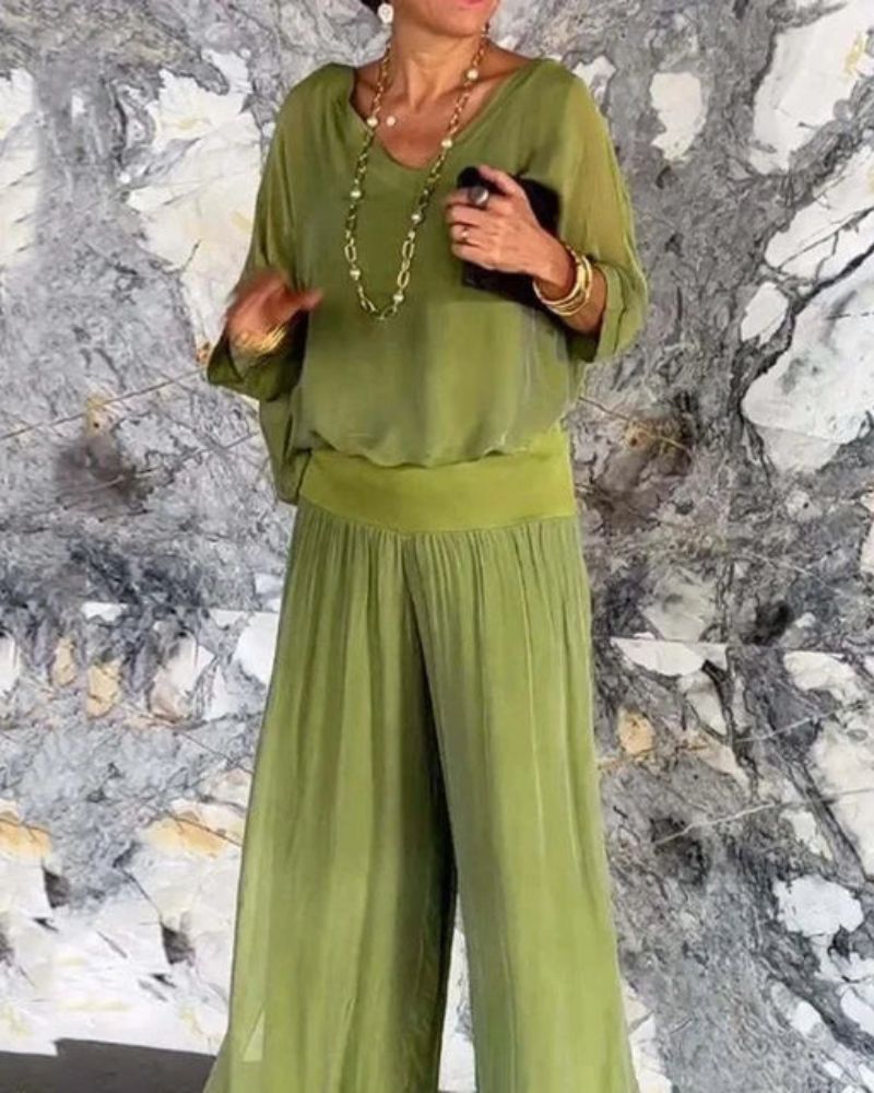 Freineda – Conjunto de Blusa e Calças Fluido