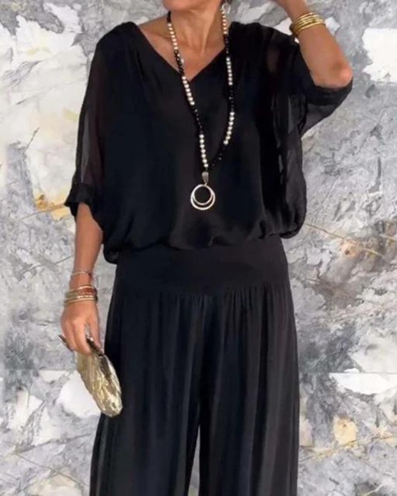 Freineda – Conjunto de Blusa e Calças Fluido