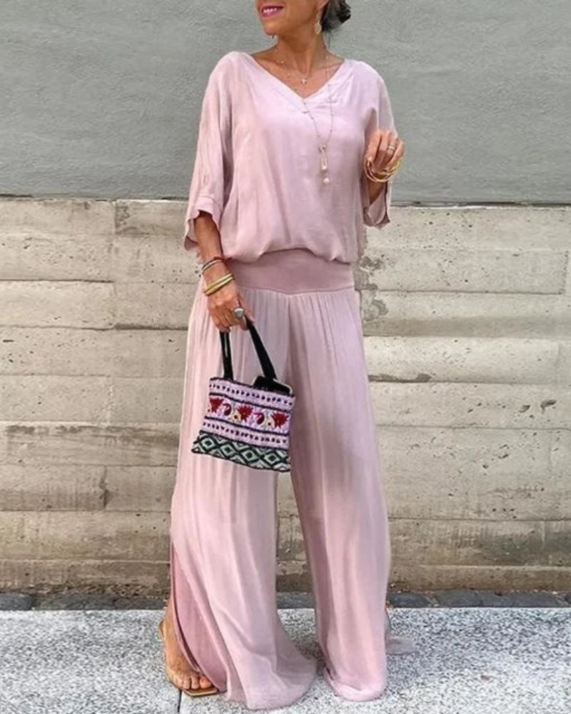 Freineda – Conjunto de Blusa e Calças Fluido
