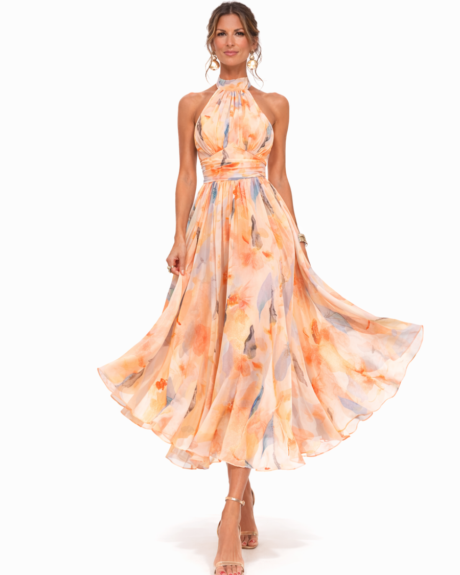 Foz d'Égua – Vestido Halter em Aguarela