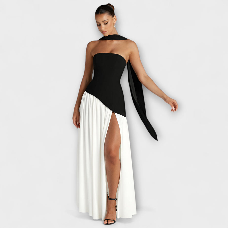 Barrancos – Vestido Maxi Bicolor com Racha