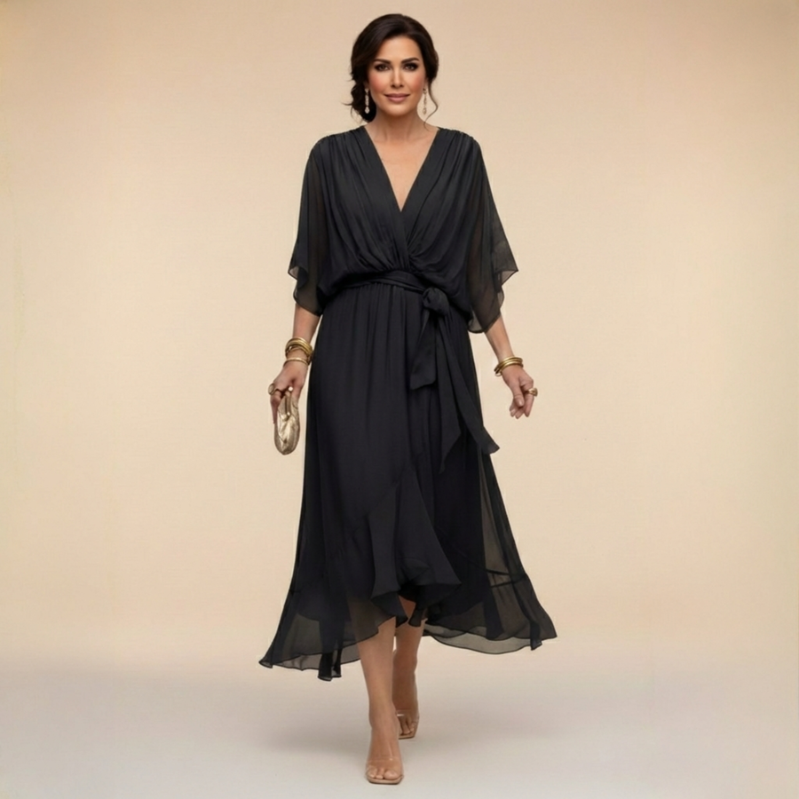 Sortes – Vestido de Chiffon com Decote em V