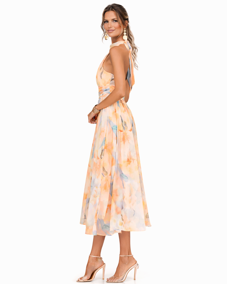 Foz d'Égua – Vestido Halter em Aguarela
