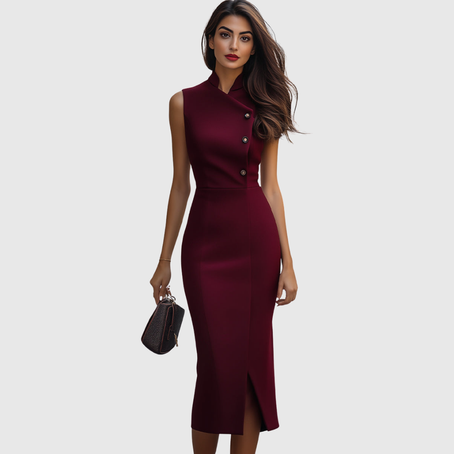 Trigaches – Vestido Midi Bordô sem Mangas