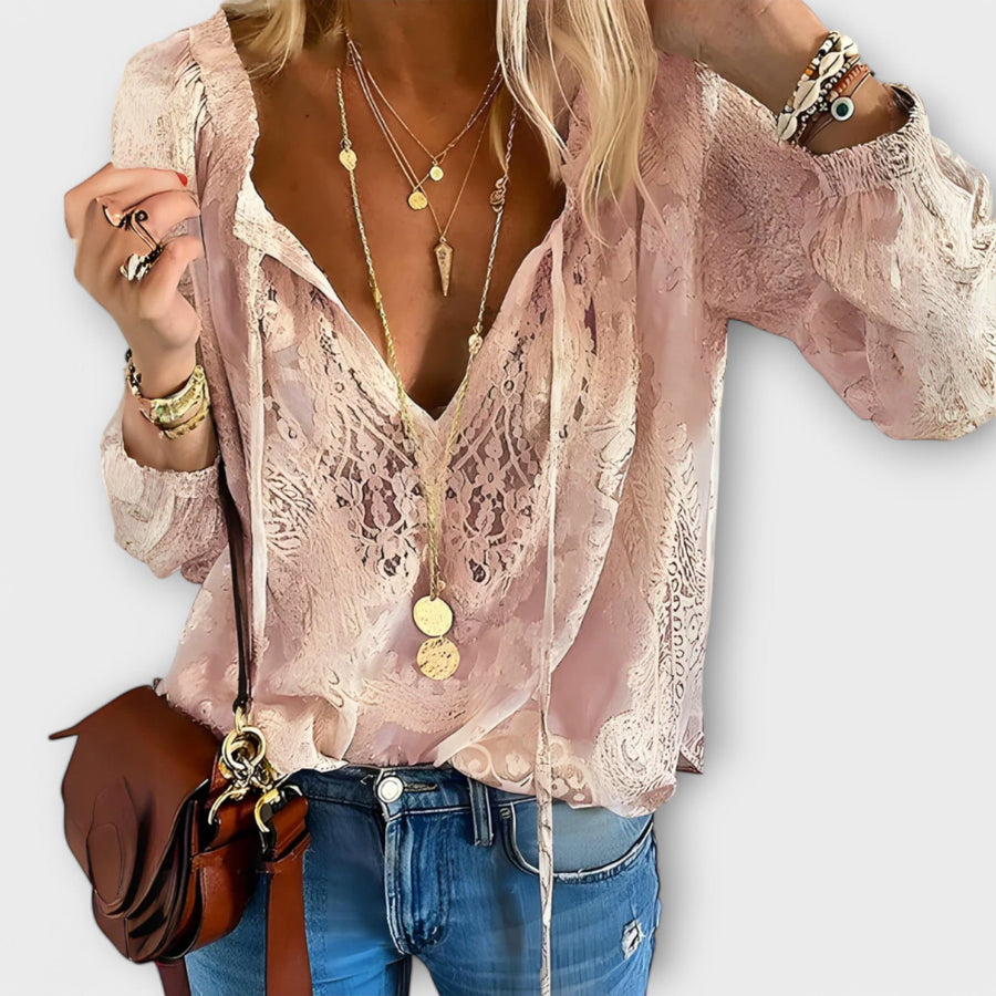 Alvares – Blusa de Renda com Gola de Laço
