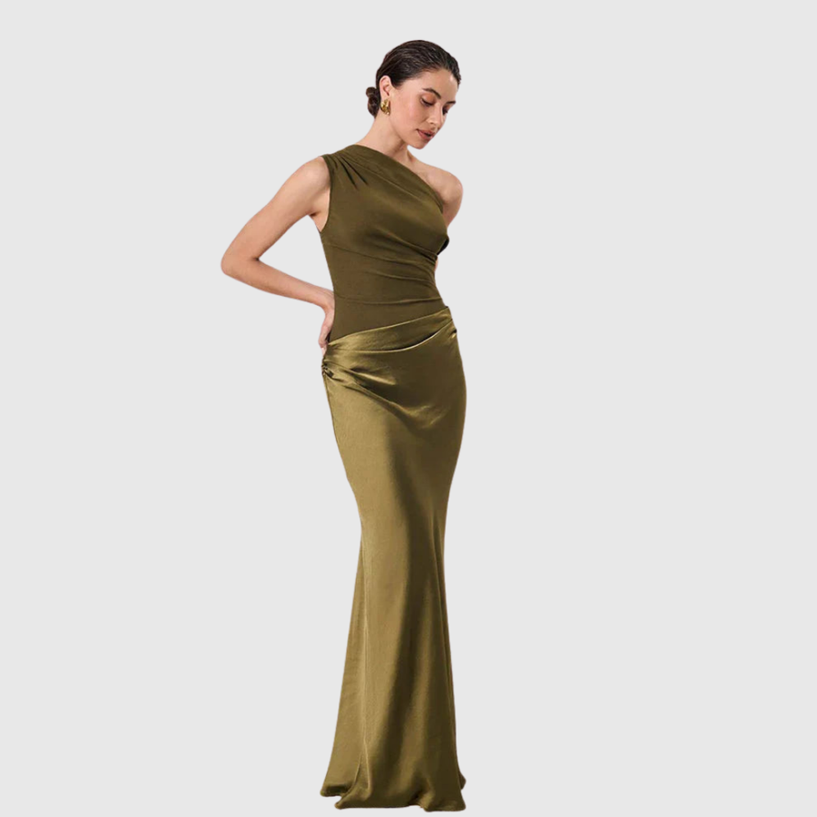 Brinches – Vestido Longo de Cetim com Um Ombro
