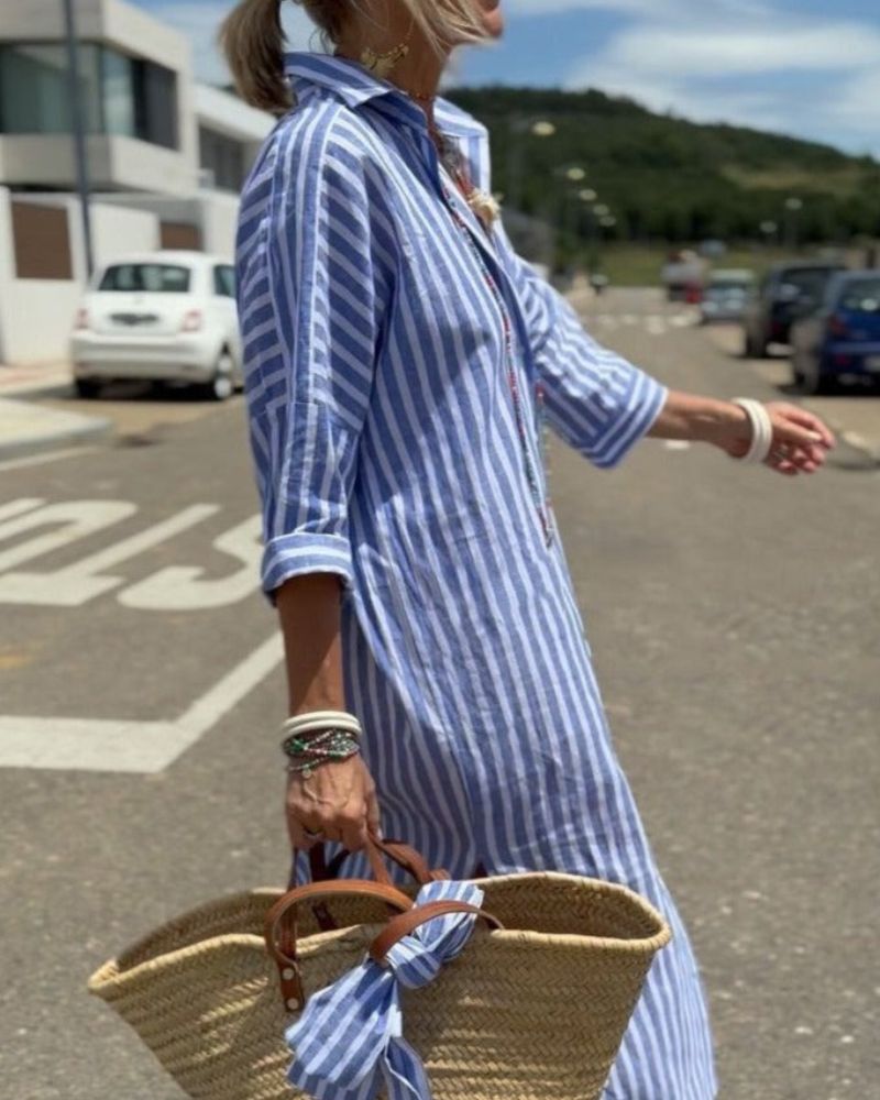 Estói – Vestido Camiseiro às Riscas