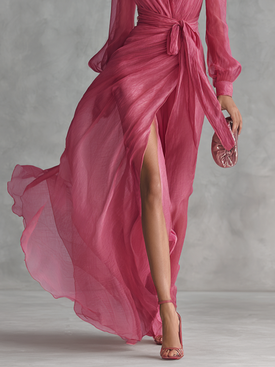 Leça – Vestido Maxi de Chiffon com Pérolas