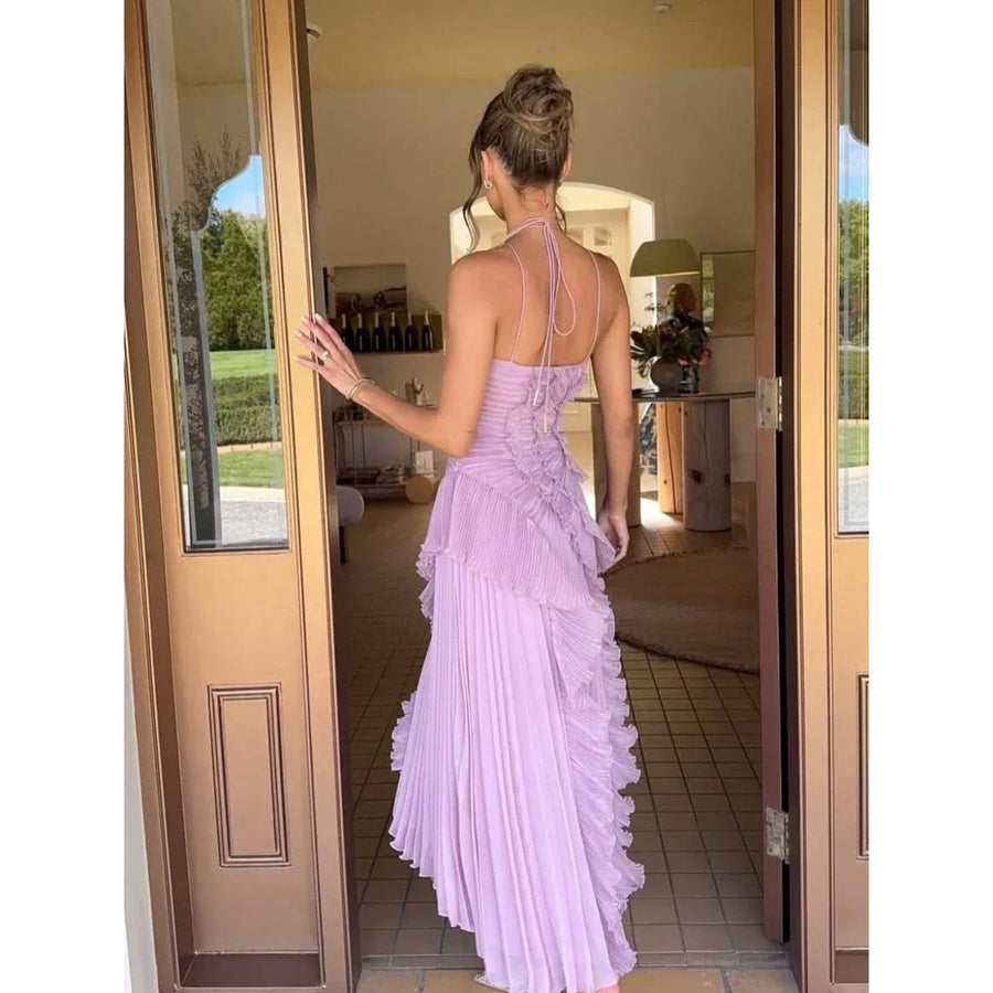 Cicouro – Vestido Longo com Babados e Costas Abertas