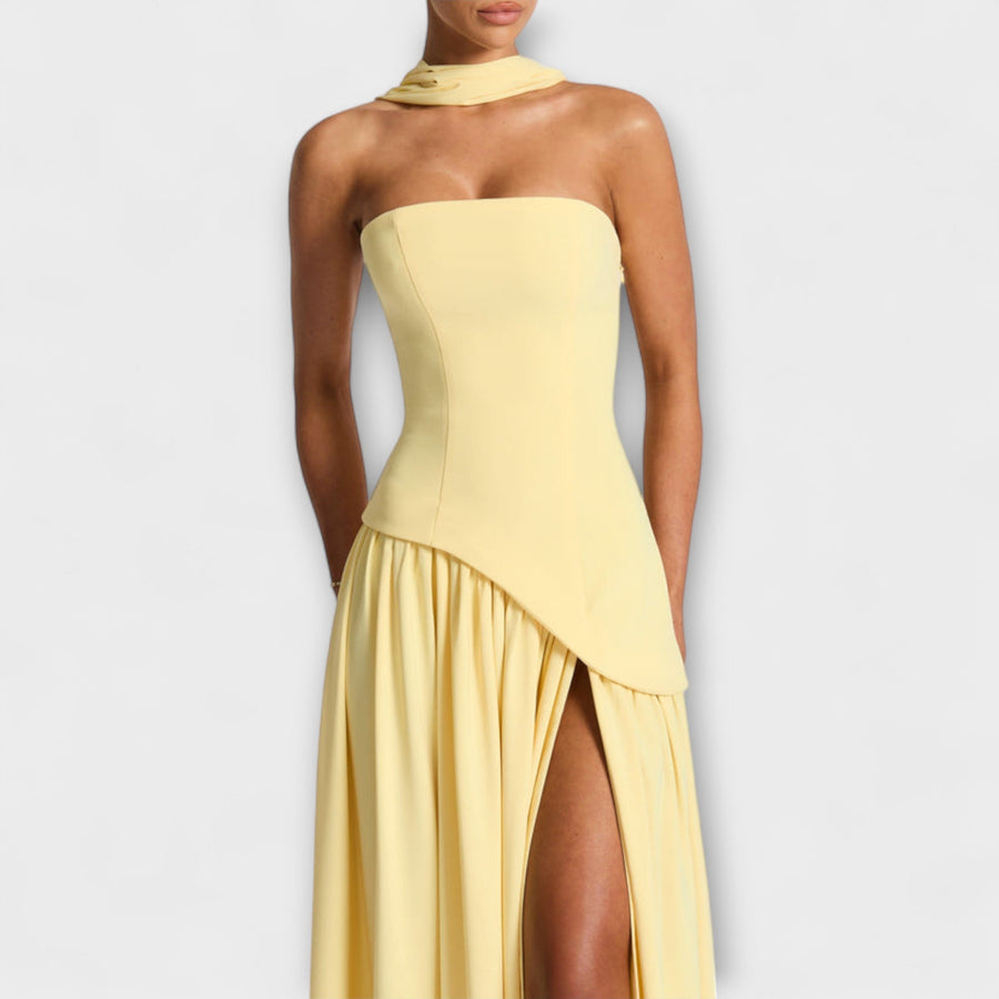 Barrancos – Vestido Maxi Bicolor com Racha
