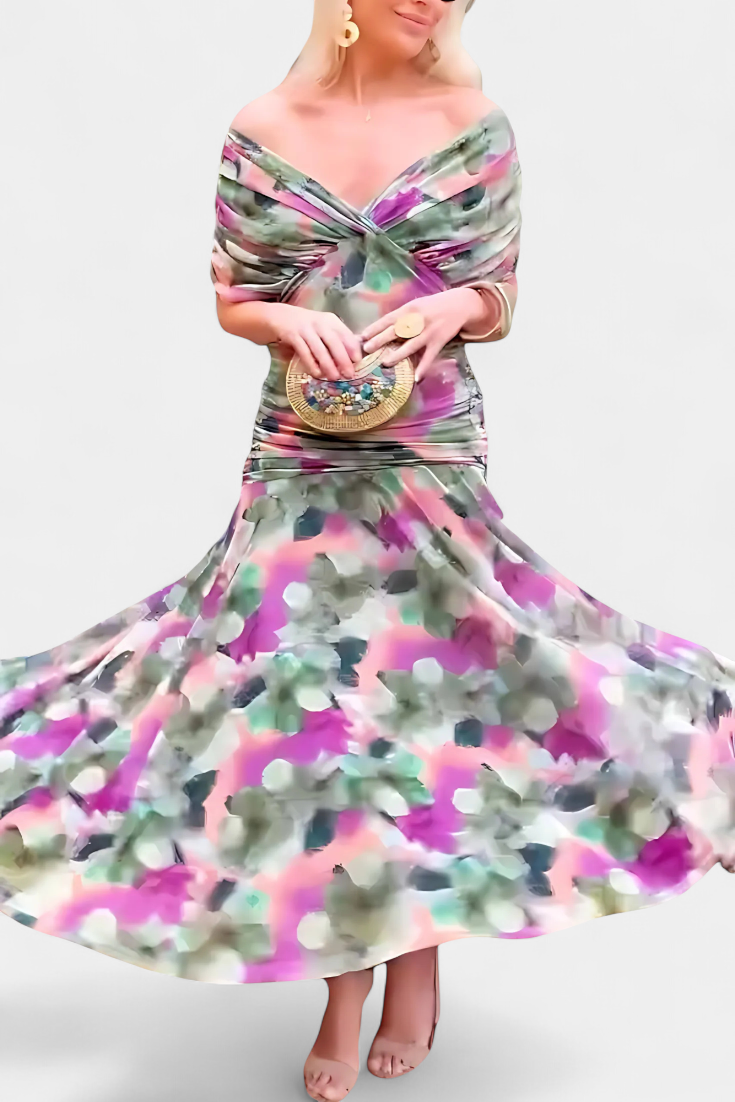 Vilarandelo – Vestido Largo de Flores com Decote em V