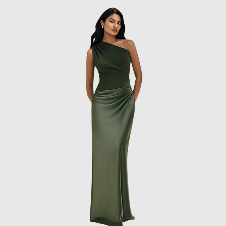 Brinches – Vestido Longo de Cetim com Um Ombro