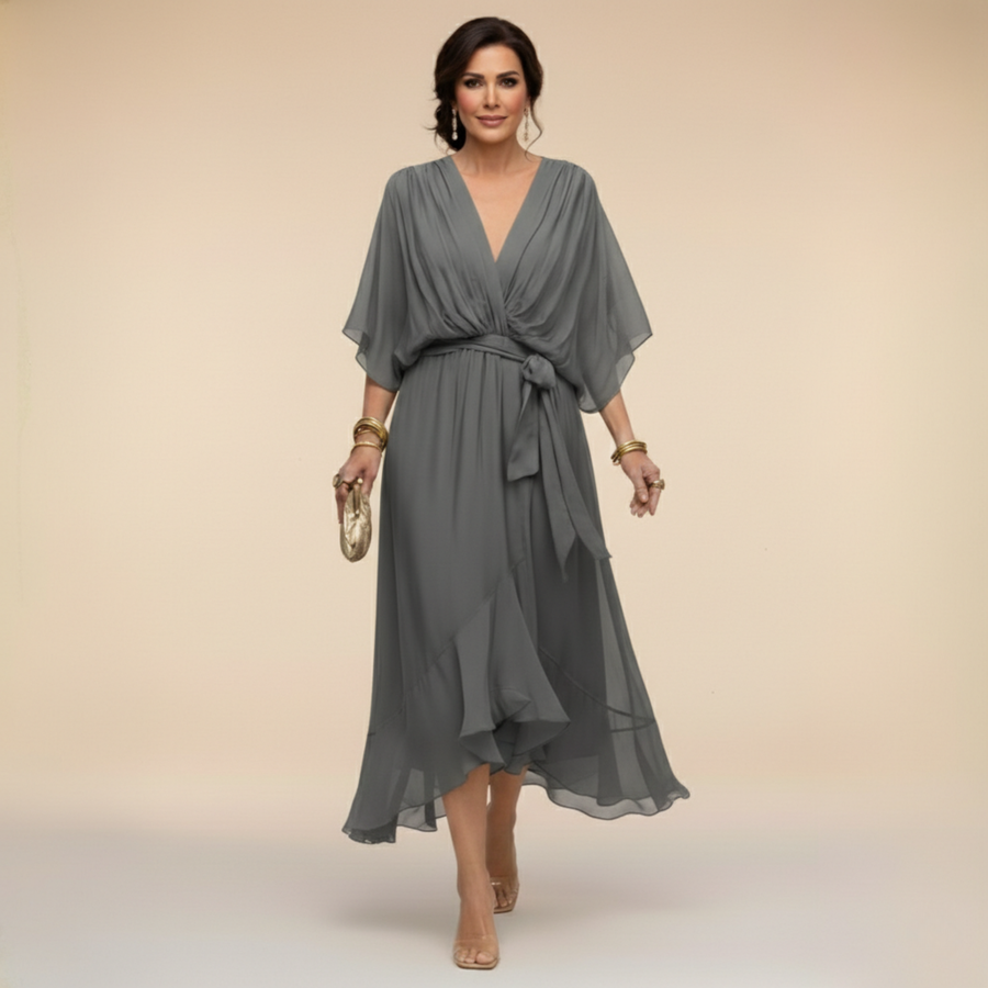 Sortes – Vestido de Chiffon com Decote em V