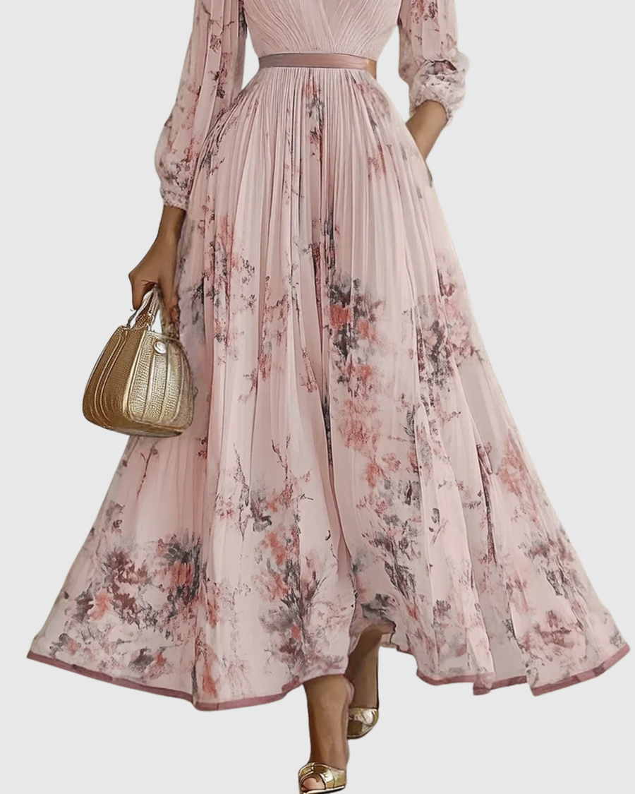 Mação – Vestido Maxi Plissado com Cinto