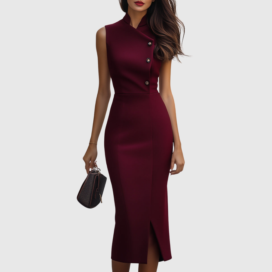 Trigaches – Vestido Midi Bordô sem Mangas