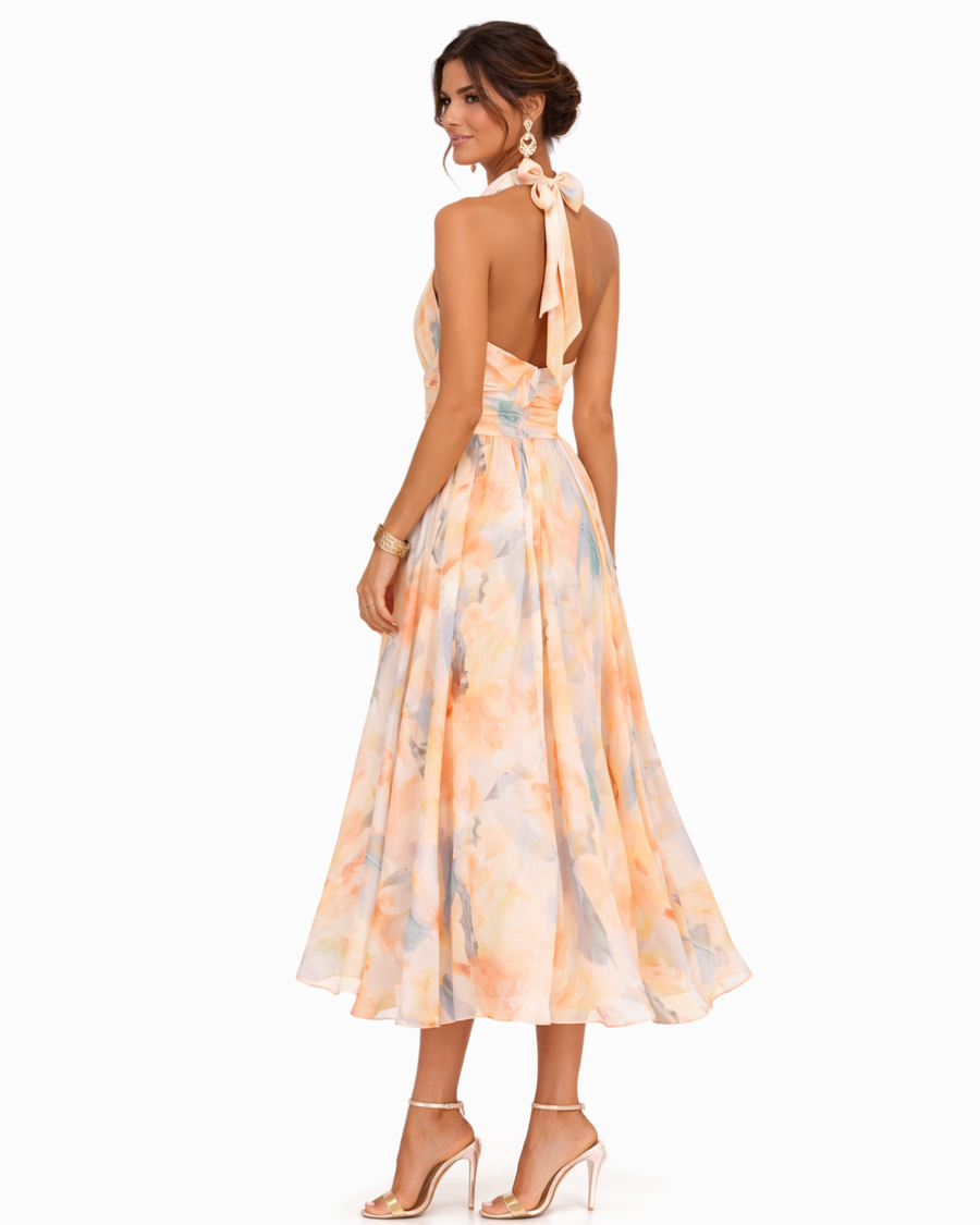 Foz d'Égua – Vestido Halter em Aguarela