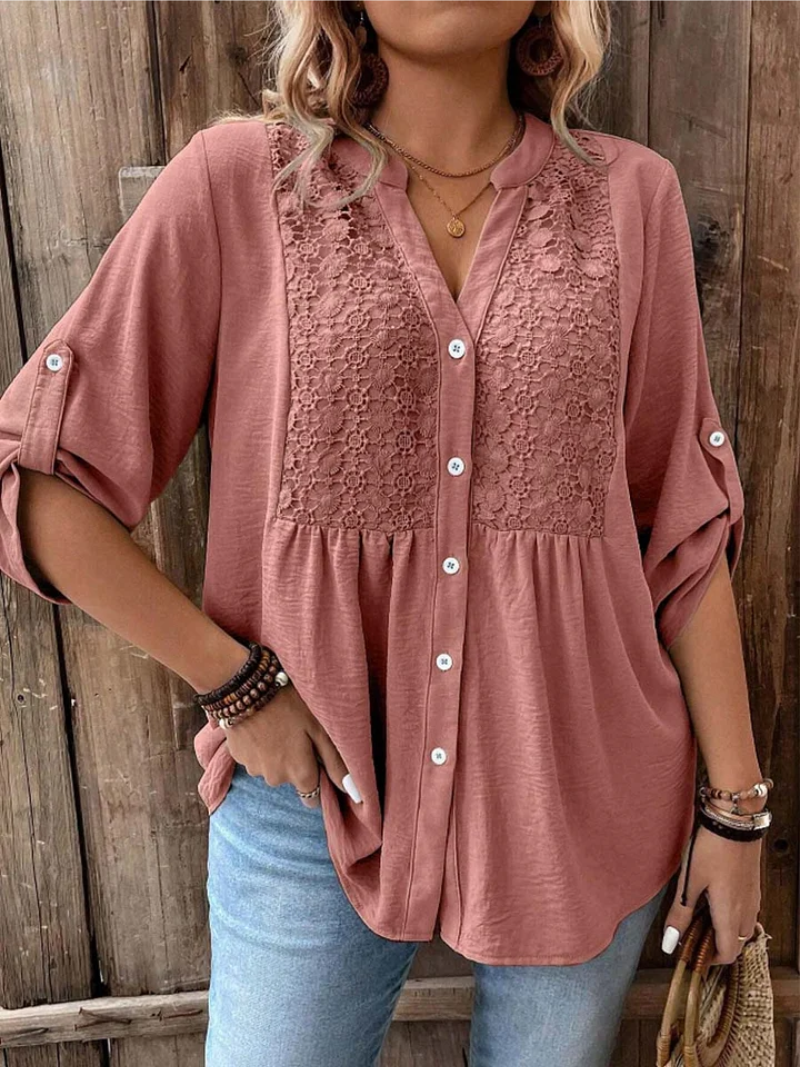 Vilar Seco – Blusa com Decote em V e Botões