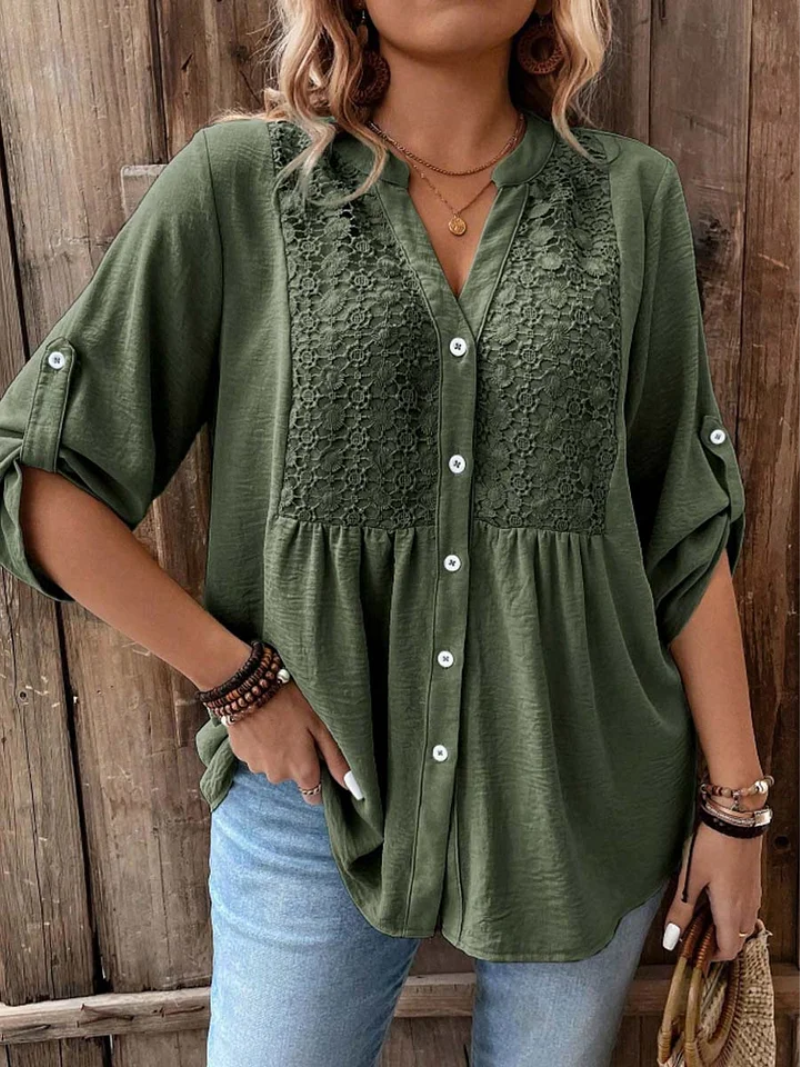 Vilar Seco – Blusa com Decote em V e Botões