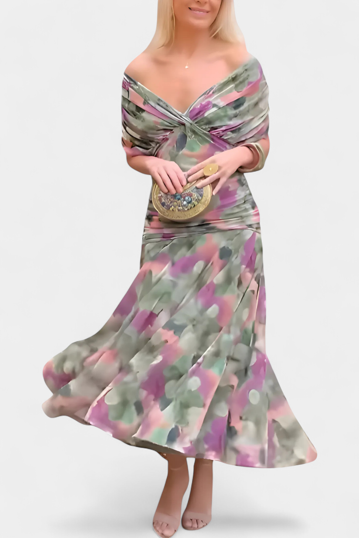 Vilarandelo – Vestido Largo de Flores com Decote em V