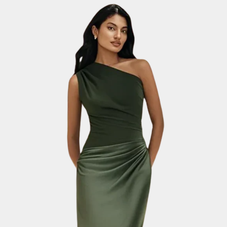 Brinches – Vestido Longo de Cetim com Um Ombro