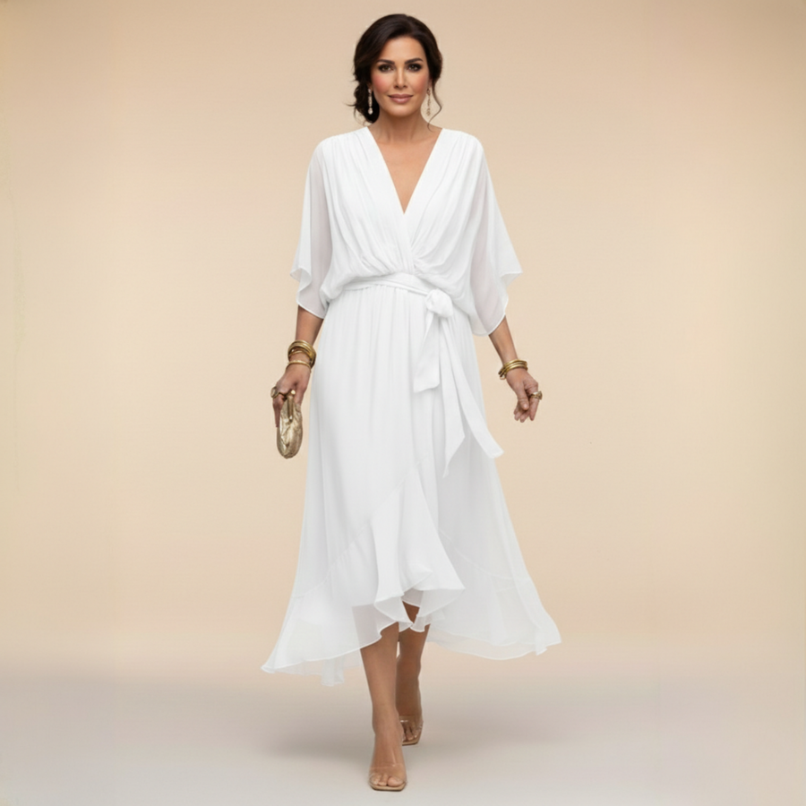 Sortes – Vestido de Chiffon com Decote em V