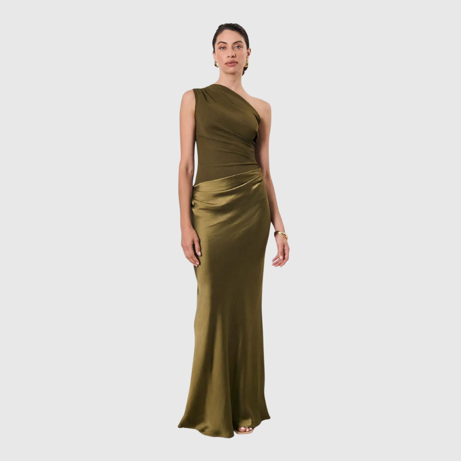 Brinches – Vestido Longo de Cetim com Um Ombro