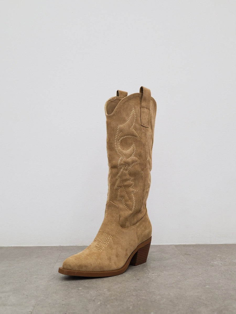 Bota de biqueira em estilo cowboy bege