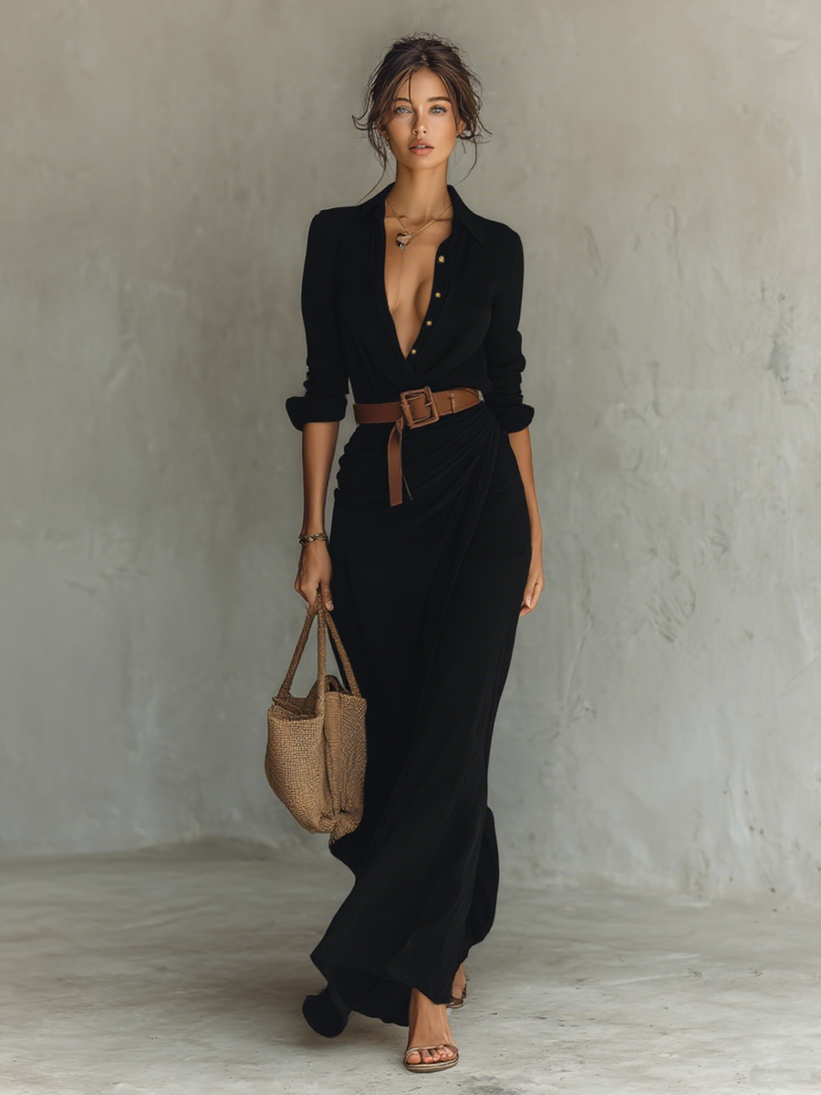 Baião – Vestido Maxi com Gola de Camisa