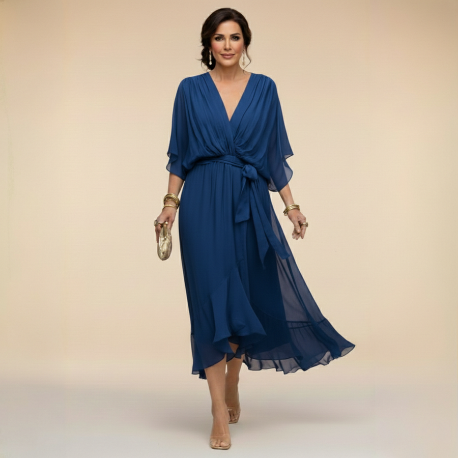 Sortes – Vestido de Chiffon com Decote em V