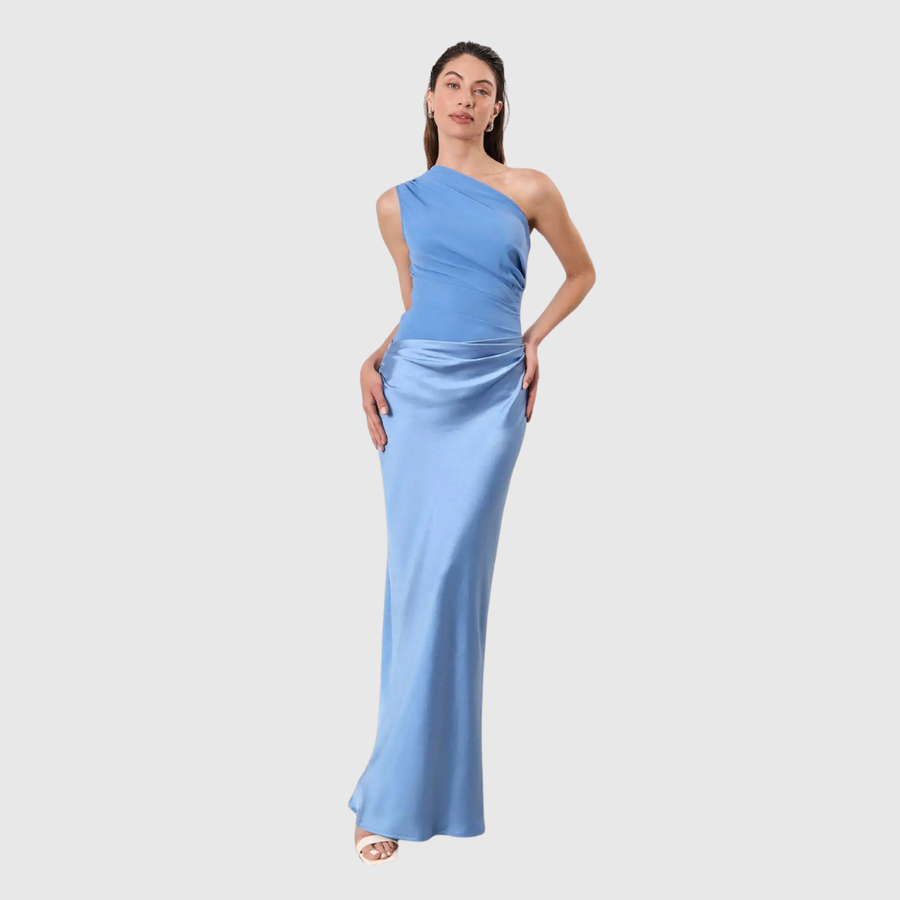 Brinches – Vestido Longo de Cetim com Um Ombro