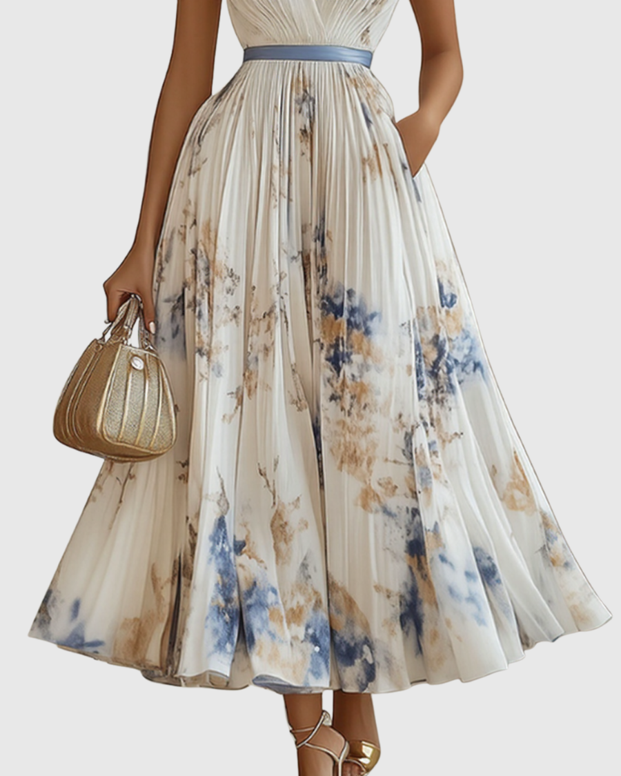 Mação – Vestido Maxi Plissado com Cinto