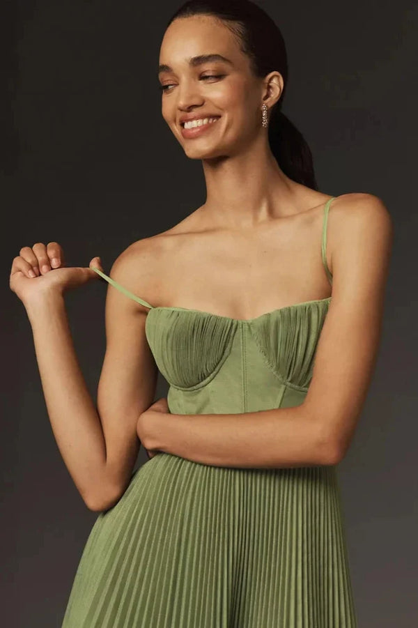 Anceriz – Vestido Midi Plissado com Bustiê