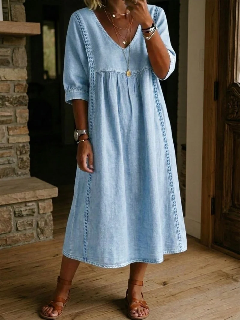 Alcanena – Vestido Midi Evasê com Renda
