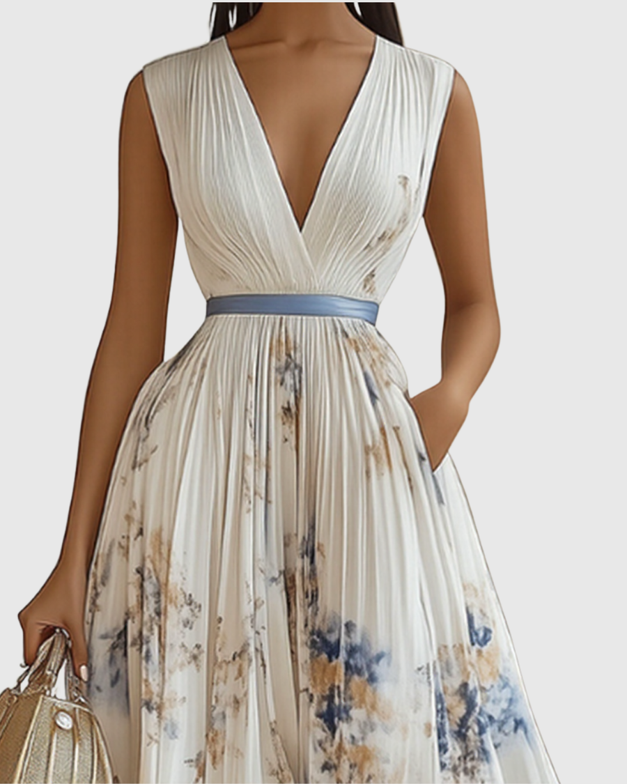 Mação – Vestido Maxi Plissado com Cinto