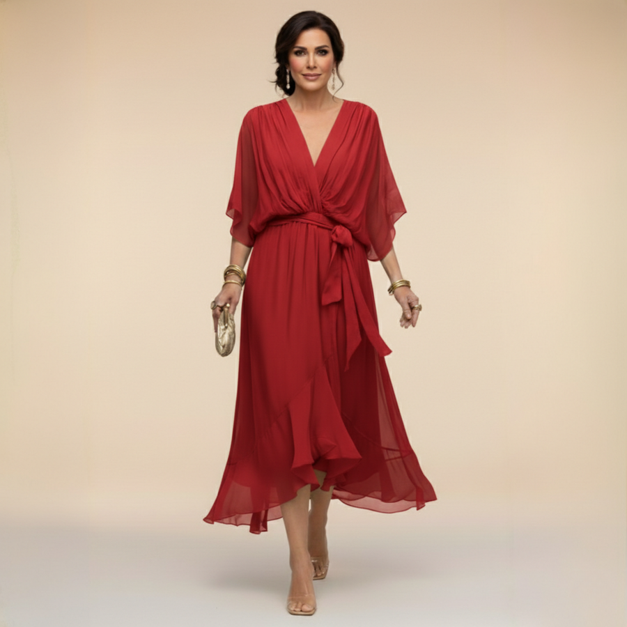 Sortes – Vestido de Chiffon com Decote em V