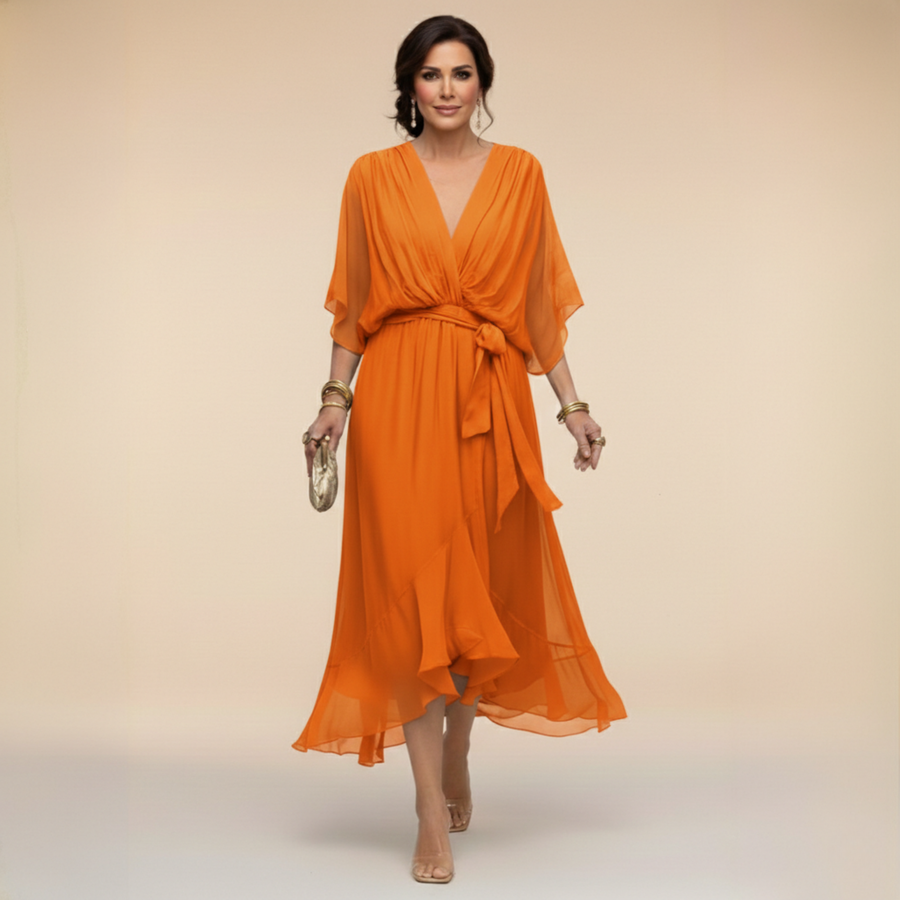 Sortes – Vestido de Chiffon com Decote em V