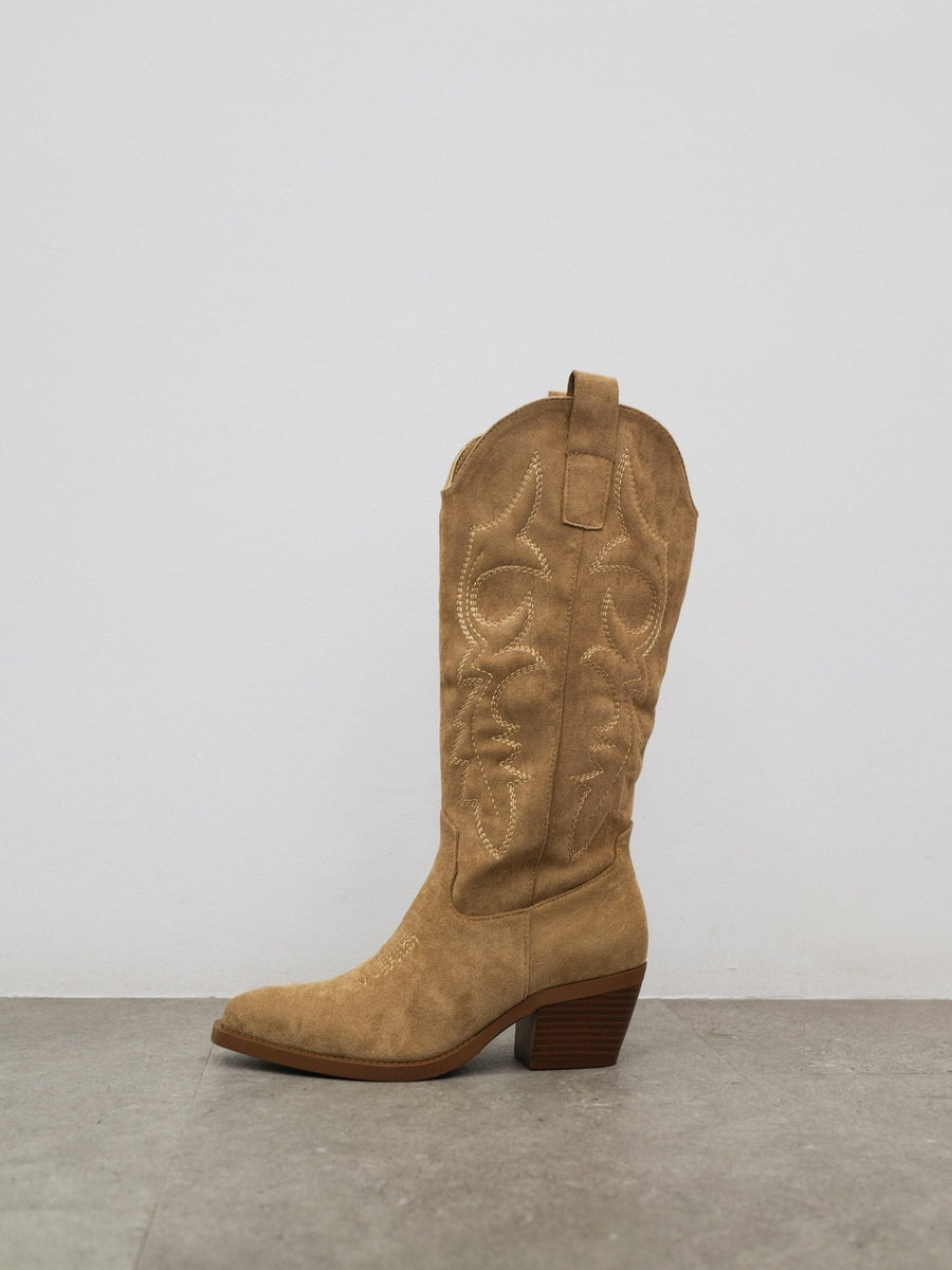 Bota de biqueira em estilo cowboy bege